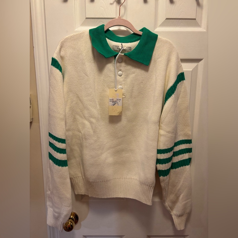 MNML Men’s Polo Knit Green/White Sweater Size Medium BNWT